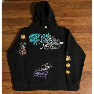Nickelodeon Graphic Hoodie Mens Medium Black Rugrats Real Monsters Rocko 90s